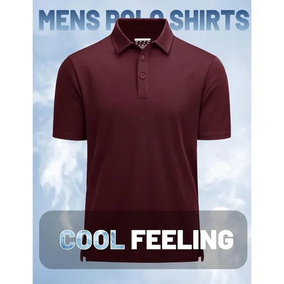 Men's Wine Red Short Sleeve Quick Dry Collared Moisture Wicking Polo Shirts